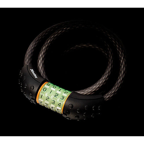 MASTER LOCK Cable Antivol Vélo [1,8 m Câble] [Combinaison] [Extérieur] [Support Fixation Vélo] 8190EURDPRO - Idéal pour Vélo, Vélo Electrique, Skateboard, Poussettes, Tondeuses et autres Equipements