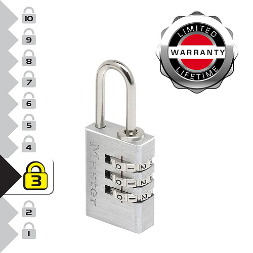 Master Lock 7620EURDCC Cadenas à Combinaison Programmable en Aluminium, gris, 2 x 5,5 x 0,9 cm