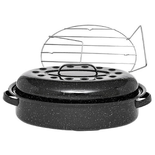 Cocotte ovale en acier carbon 33x20cm + grille - 6106+2007 - Roaster Graniteware - WARMCOOK