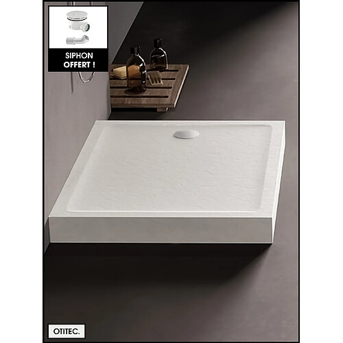 OTITEC Receveur de Douche Rectangle - 70 x 110 x 11,5 cm - Blanc Effet Pierre - avec Siphon OFFERT - MOON STONE