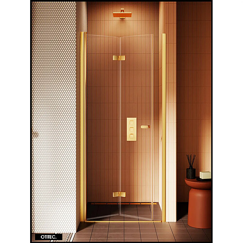 OTITEC Porte de Douche Pliante - 100 x 195 cm - Gauche | GOLYA - Laiton Brossé