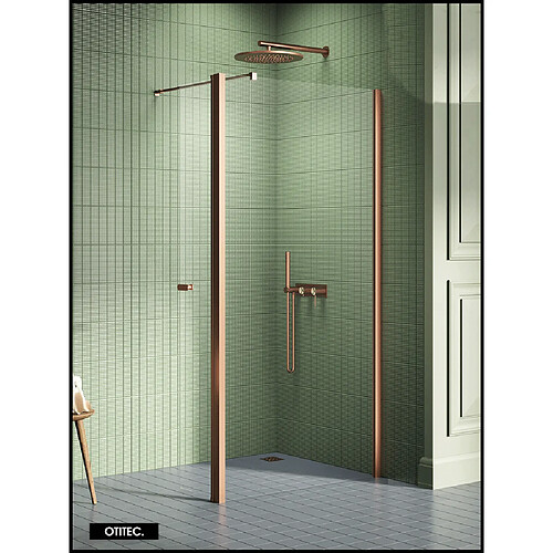 OTITEC Paroi de Douche Italienne - 90 x 195 - SEPTIA - Retour Pivotant 34 cm - Cuivre Brossé