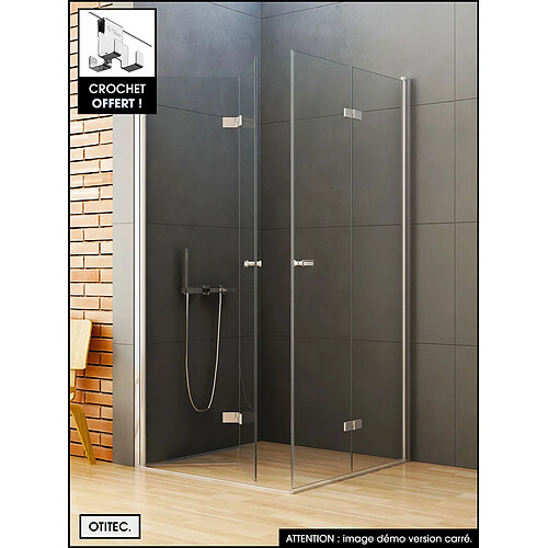 OTITEC Cabine de Douche - 70 x 70 cm - Chrome - Double Portes Pliantes - avec Crochet OFFERT - AURORA