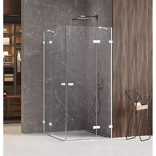 OTITEC Cabine de douche 80x80cm 2 portes pivotantes,SANTORINI WHITE, blanc,acces d'angle