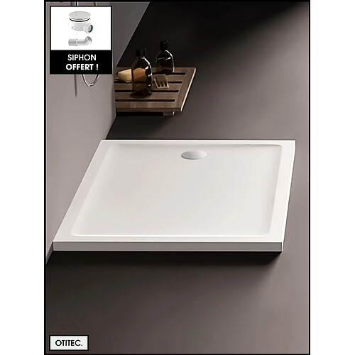 OTITEC Receveur de Douche Rectangle - 90 x 110 x 4,5 cm - Blanc - avec Siphon OFFERT - MOON