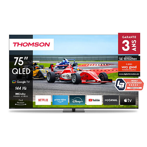 Thomson 75” (195 Cm) Qled 4k Uhd Google TV Pro, Google Asistant, 144 Hz, Pied Pivotant