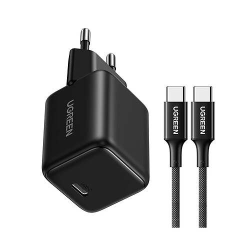 Chargeur Ugreen X513 30?W GaN 1x USB-C avec Câble USB-C 1?m Noir