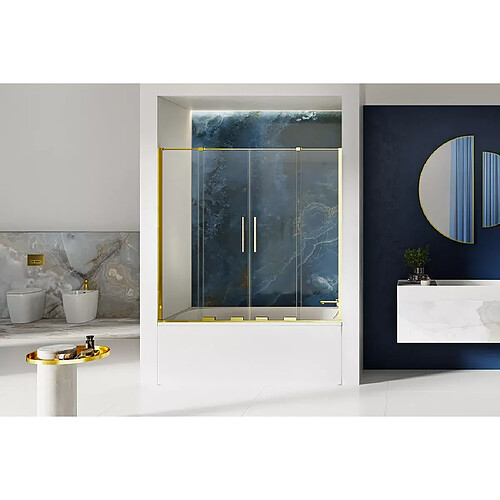 OTITEC Pare baignoire coulissant couleur or largeur 180 cm 4 volets HAWAII