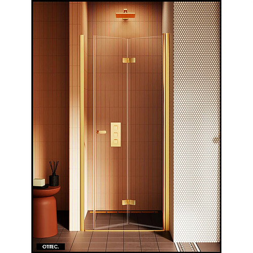 OTITEC Porte de Douche Pliante - 70 x 195 cm - Droite | GOLYA - Laiton Brossé