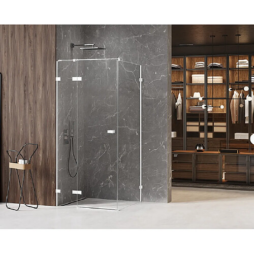 OTITEC Cabine de douche gauche 90x90 pivotante SANTORINI WHITE,couleur: blanc, accès de face