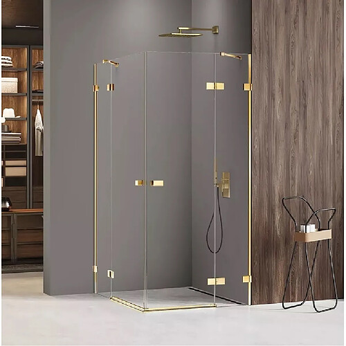 OTITEC Cabine de douche 120x90cm 2 portes pivotantes,MIAMI GOLD, doré,acces d'angle