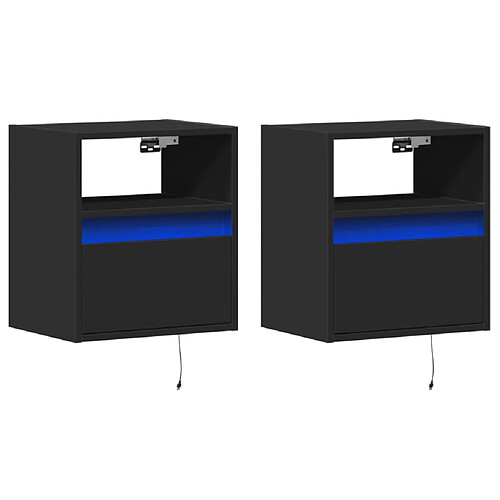 Decoshop26 Lot de 2 chevets muraux LED - Noir
