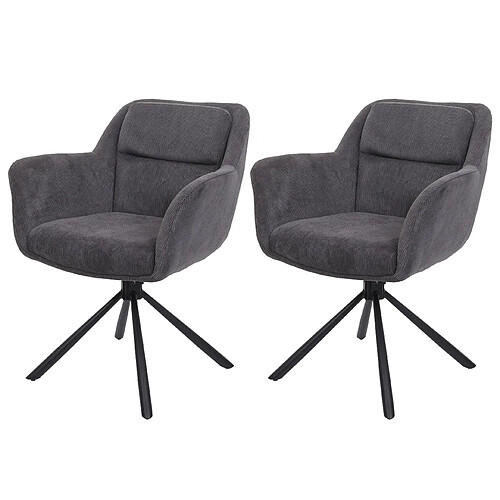Decoshop26 Lot de 2 chaises de salle à manger pivotante auto-positionnement en velours côtelé gris 04_0007361