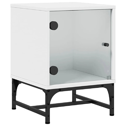 Decoshop26 Table de chevet porte vitrée - Blanc
