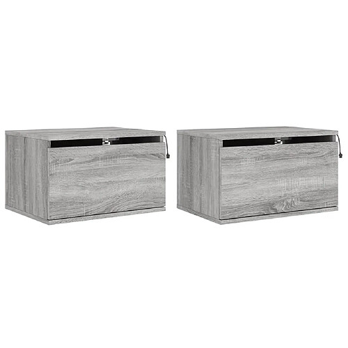 Decoshop26 Lot de 2 tables de chevet murales LED - Gris