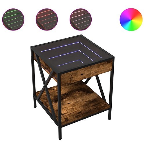 Decoshop26 Table de chevet avec miroir LED - Chêne