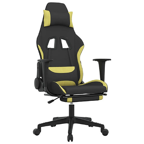 Decoshop26 Fauteuil de bureau chaise gaming avec coussin lombaire avec repose-pieds en tissu noir et vert clair DEC025846
