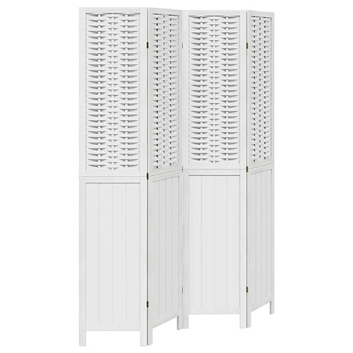 Decoshop26 Paravent séparateur de pièce cloison 4 panneaux en bois de paulownia blanc DEC030855