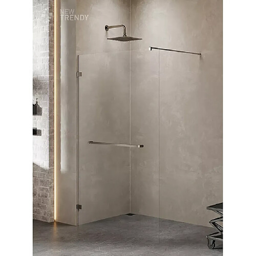 OTITEC Paroi de douche à l'italienne 110 cm inox brossé avec porte serviette CARAIBES GUNMETAL BRUSHED