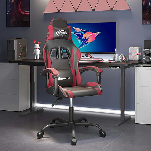 vidaXL Chaise de jeu pivotante Noir et rouge bordeaux Similicuir