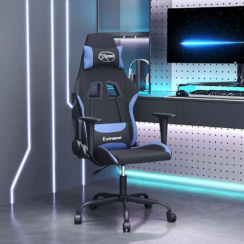 vidaXL Chaise de jeu de massage Noir et bleu Tissu