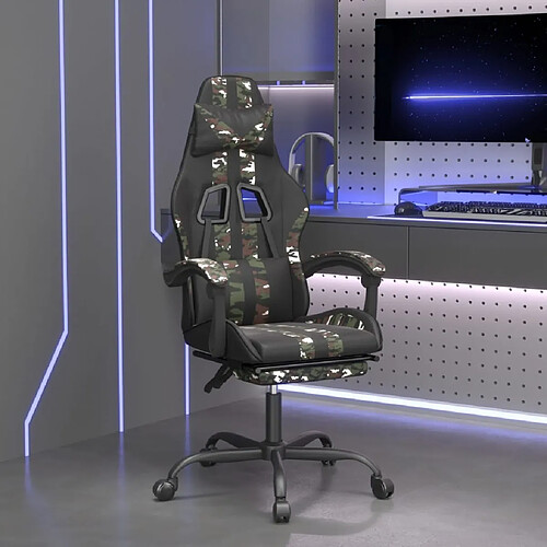 vidaXL Chaise de jeu pivotante repose-pied Noir camouflage Similicuir