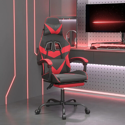 vidaXL Chaise de jeu pivotante et repose-pied Noir et rouge Similicuir