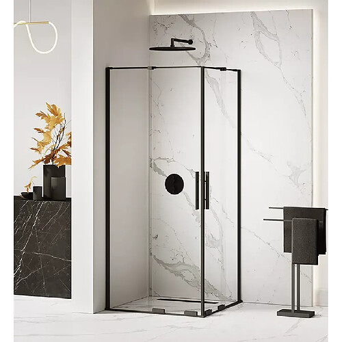 OTITEC Cabine de douche 90x90 cm,coulissante CANARIES NOIR, noir, acces d'angle