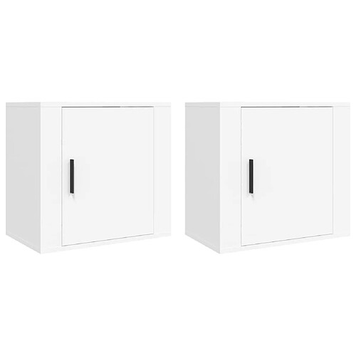 Decoshop26 Lot de 2 chevets muraux avec porte - Blanc