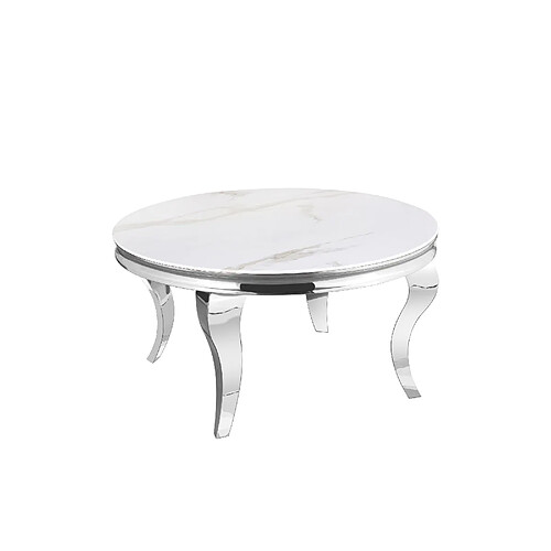 Homy france Table basse ronde baroque - Marbré blanc