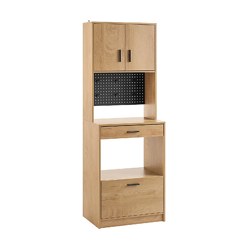 Sobuy Buffet à Tiroir, Panneau Perforé et Niche à Micro-Ondes Style Chêne Vintage