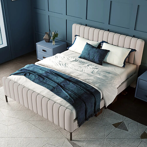 OKWISH Lit double 160x200 cm - Réglable - Gris Beige