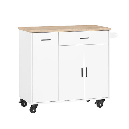SoBuy FKW126-WN Desserte de Cuisine îlot de Cuisine avec 2 Tiroirs, 2 Portes, Porte-torchon