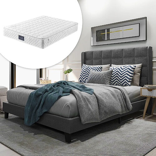 OKWISH Lit double 140x200 cm Lit lin - Gris