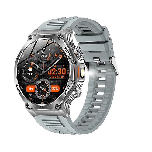 Montre Connectée AK82 - Appels Bluetooth, Lampe Torche, Étanche - Argenté