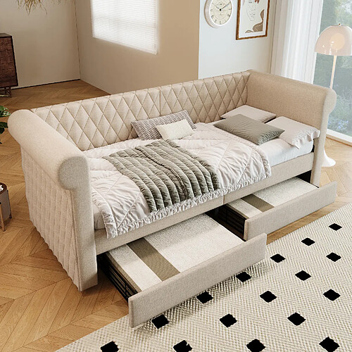OKWISH Lit banquette 90x200 cm - Lit simple dossier haut - Beige