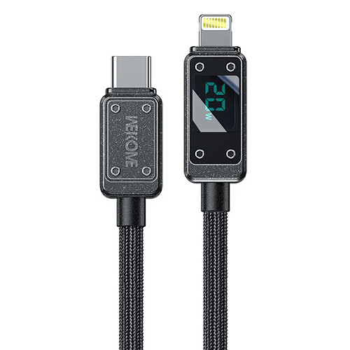 Wekome Câble USB-C Lightning 20W 1m Series Vanguard Affichage LED Ultra Rapide Noir