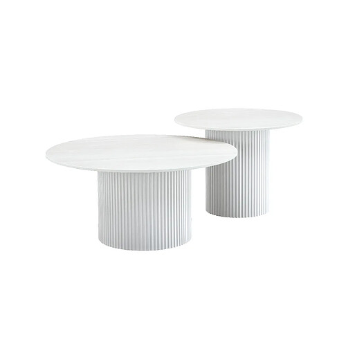 Homy France Duo de Tables Basses Gigognes MINA Pieds Blancs 60x45 / 80x38 cm