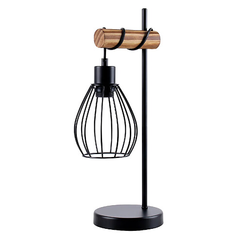 Zmh Lampe de table bois métal - Noir