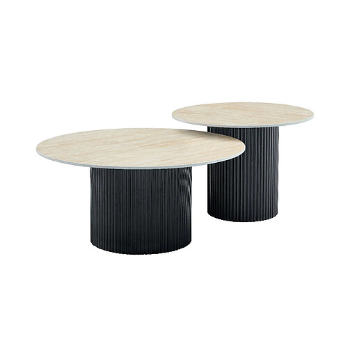 Homy France Duo de Tables Basses Gigognes MINA Pieds Noirs 60x45 / 80x38 cm
