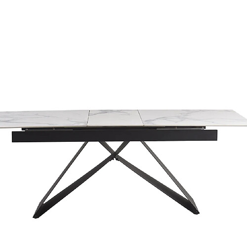 Homy France Table Repas Extensible GARCIA – Marbre Blanc & Métal Noir – 160/200x90x75 cm