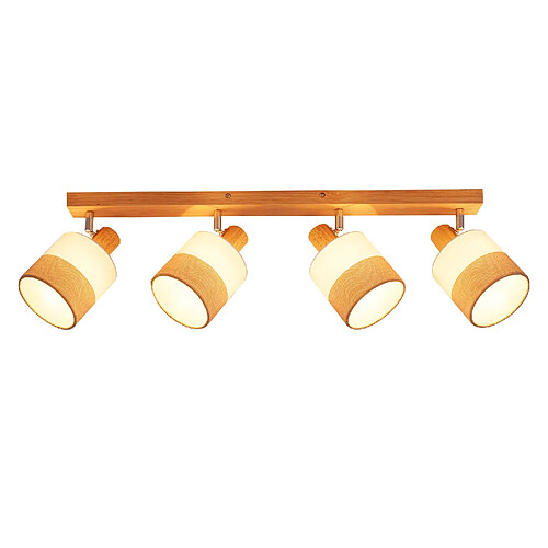 ZMH Spot Plafond 4 Flammes Vintage – Bois Et Tissu, Orientable 350°, E14 25w (sans Ampoule)