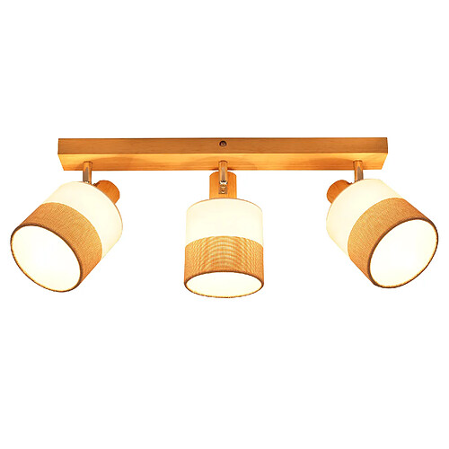 ZMH Spot Plafond 3 Flammes Vintage E14 Bois Et Tissu Orientable 350° Max 25w (sans Ampoule)