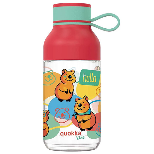 Quokka Gourde pour Enfant 430ml Modèle Ice Kids Motif Happy avec Sangle Rouge