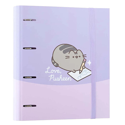 Pusheen Classeur A4 Rigide 4 Anneaux Collection Moments avec Élastique de Fermeture Violet