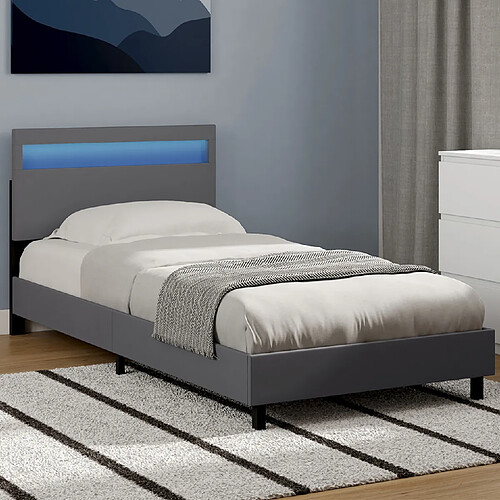 Idmarket LIT SIMPLE NEO 90 x 190 GRIS
