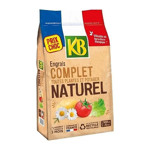 Engrais Complet Universel KB KBCOMP5 - 5kg - Nourrit jusqu'a 3 mois - Jusqu'a 100m² fertilisés
