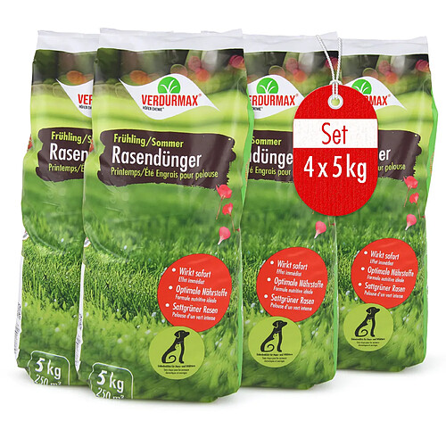 Hoefer Chemie Engrais pour Gazon VERDURMAX® Printemps / Été - 5 kg x4 pour une Pelouse Éclatante