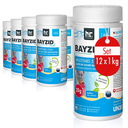 Hoefer Chemie Pastilles de Chlore Multifonction 20g BAYZID® - Système de Chloration 5 en 1 en Boîtes de 1 KG (12 unités)