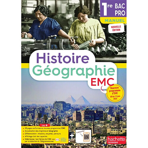 Histoire géographie EMC 1re bac pro : manuel : nouveau programme d'EMC, BO du 13 juin 2024